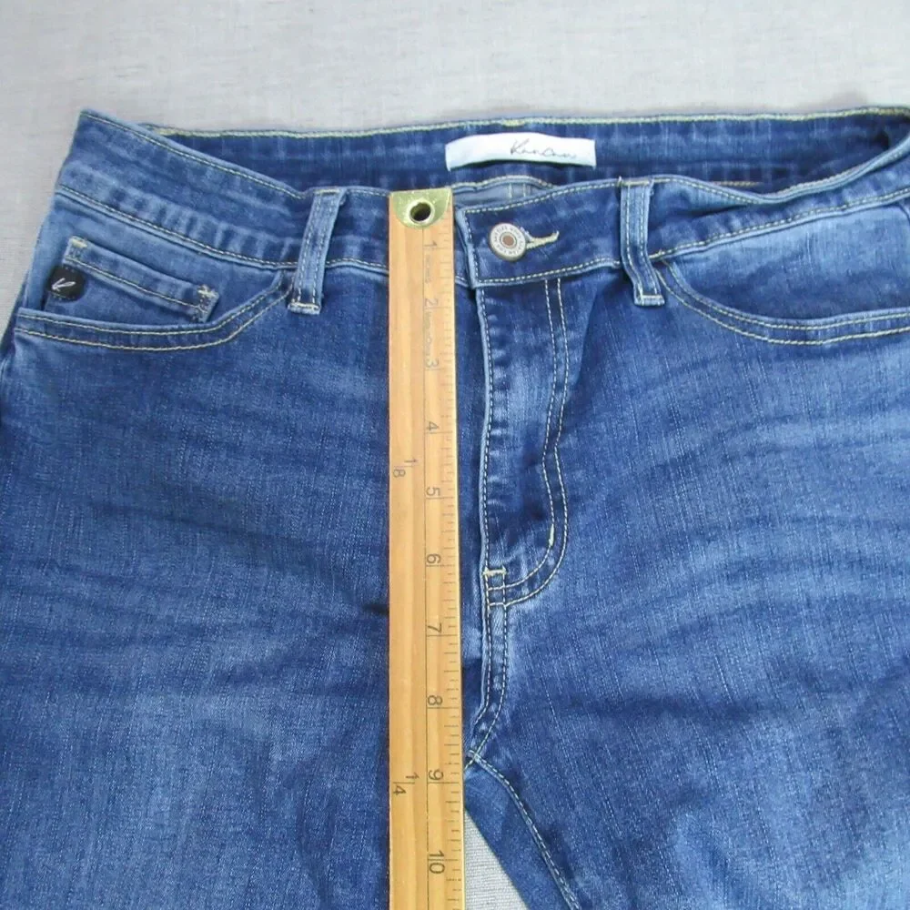 Kancan Jeans Womens Size 11 Blue Distressed Tapered Leg Denim Mid Rise Med Wash